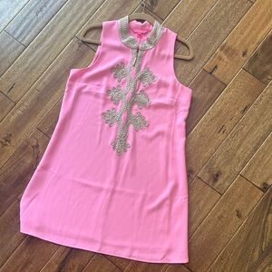 Pink Lilly Pulitzer size 10 NWOT Sleeveless Dress with Gold Embroidery